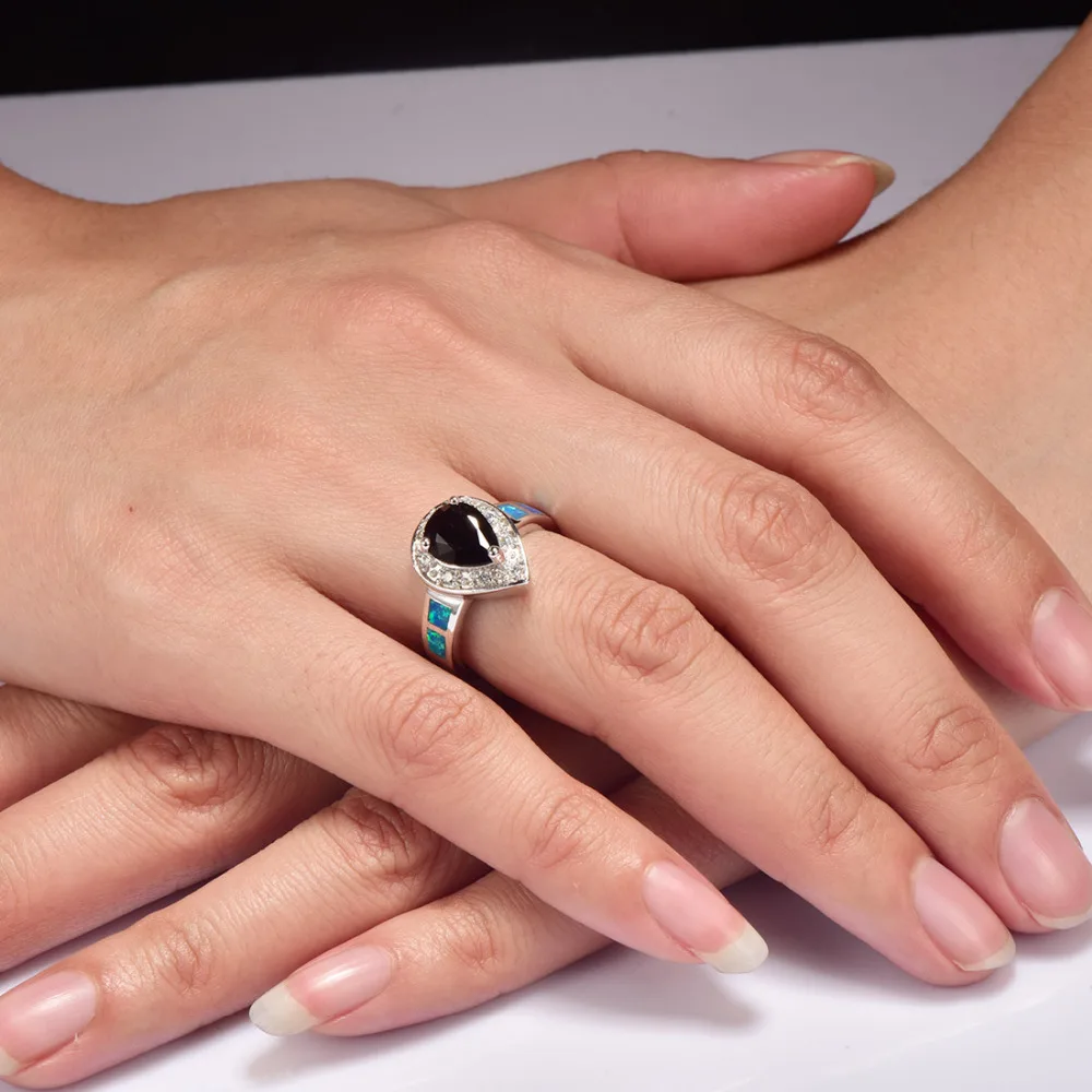 Black onyx With Blue Fire Opal 925 Sterling Silver Ring Beautiful Jewelry For Woman Size 6 7 8 9 10 R1453 | Украшения и