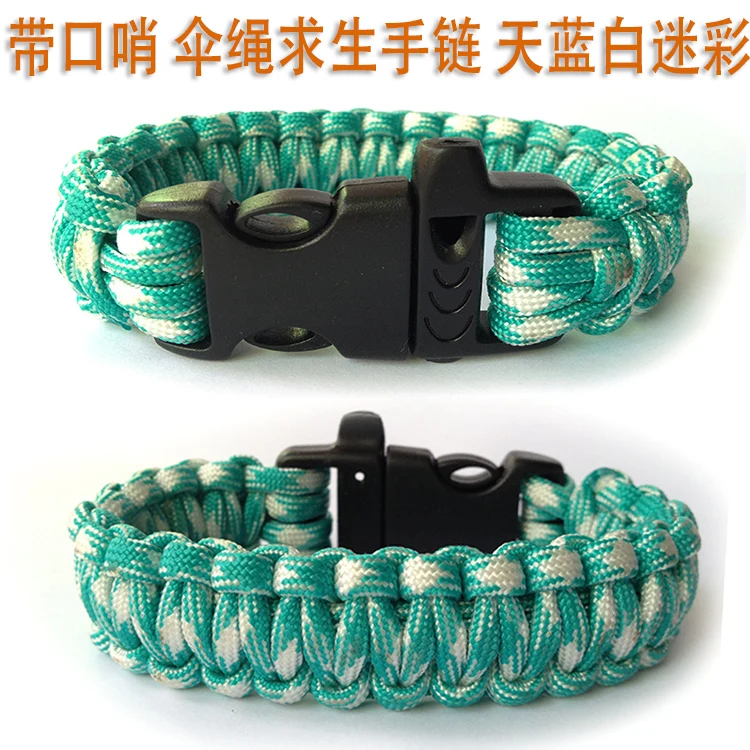 

Paracord Bracelets Kit Military Emergency Survival Bracelet Men Charm Bracelets/550 Paracord Cord /Lightblue And White