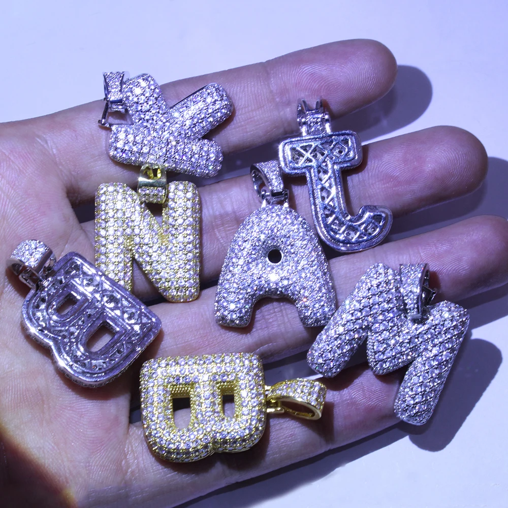 

A-Z Custom Name Splice Bubble Letters Gold Silver Color Necklaces Pendant Chain For Men Women Cubic Zircon Hip Hop Jewelry Gift