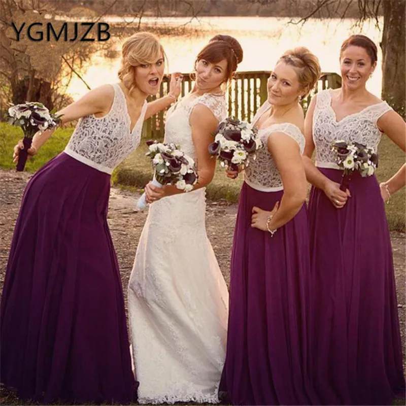 Женское длинное платье подружки невесты фиолетовое кружевное ТРАПЕЦИЕВИДНОЕ