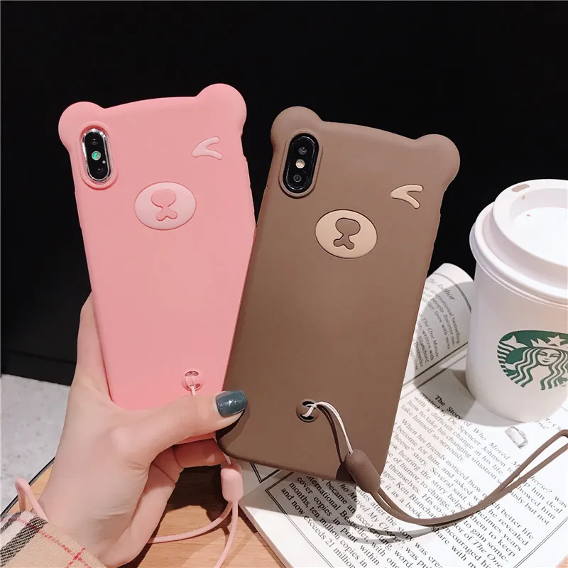 Милый мультяшный медведь чехол для iPhone 6 6s 8 7 Plus X XS Max XR жидкостный Мягкий