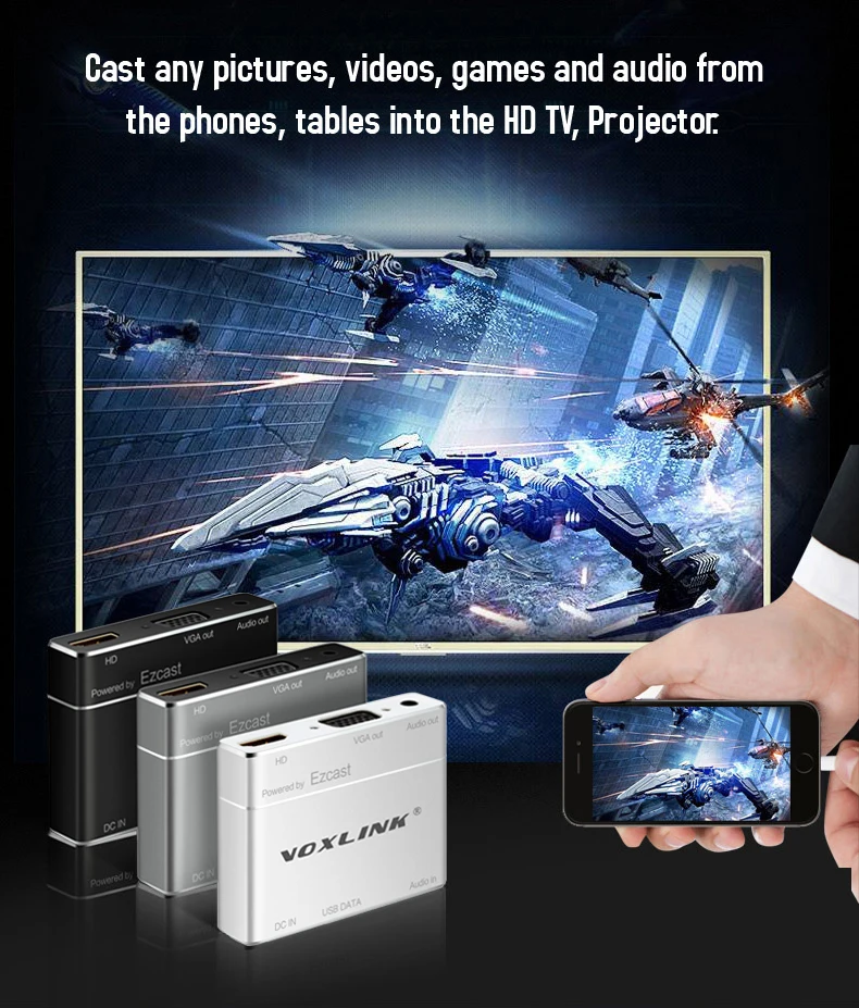 VOXLINK Digital AV adapter Power by EZcast USB To HDMI VGA Audio Converter For iPhone 7 6S iPad iPod Androird iOS PC | Электроника