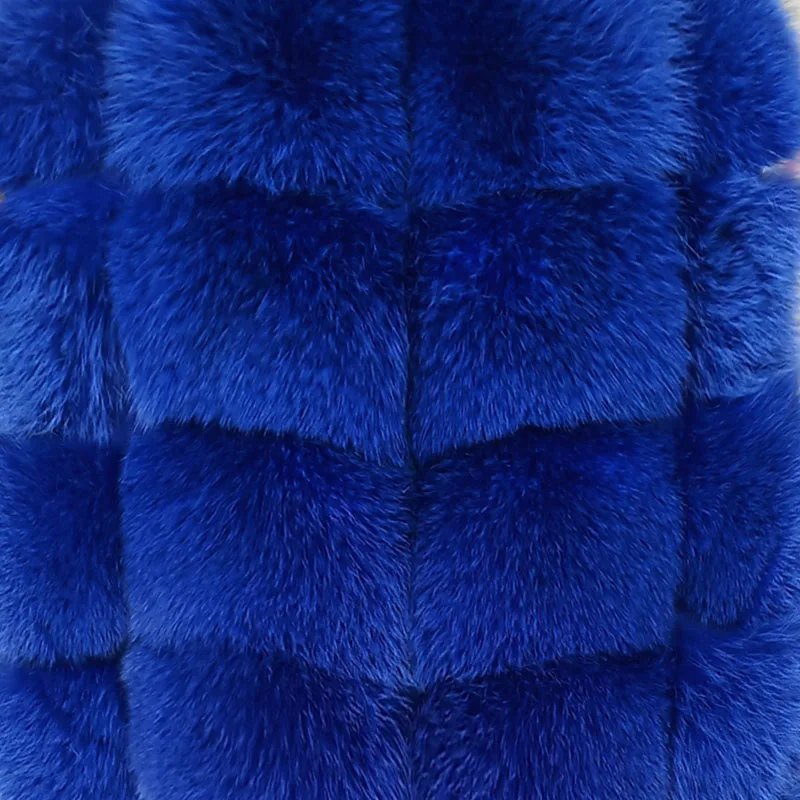 Blue Пальто из настоящего меха, женская теплая и стильная куртка из натурального Лисьего меха, жилет с воротником-стойкой и длинным рукавом, кожаное пальто, пальто из натурального меха - Цвет: Blue