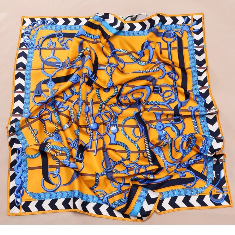 

100% Twill Silk Scarf Shawl Hijab Women Fashion Prints Large Square Silk Head Scarves for Hair Wrapping 88*88cm