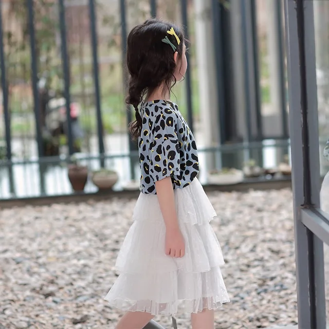 Комплект одежды для девочек лето 2019 леопардовая рубашка + длинная многослойная