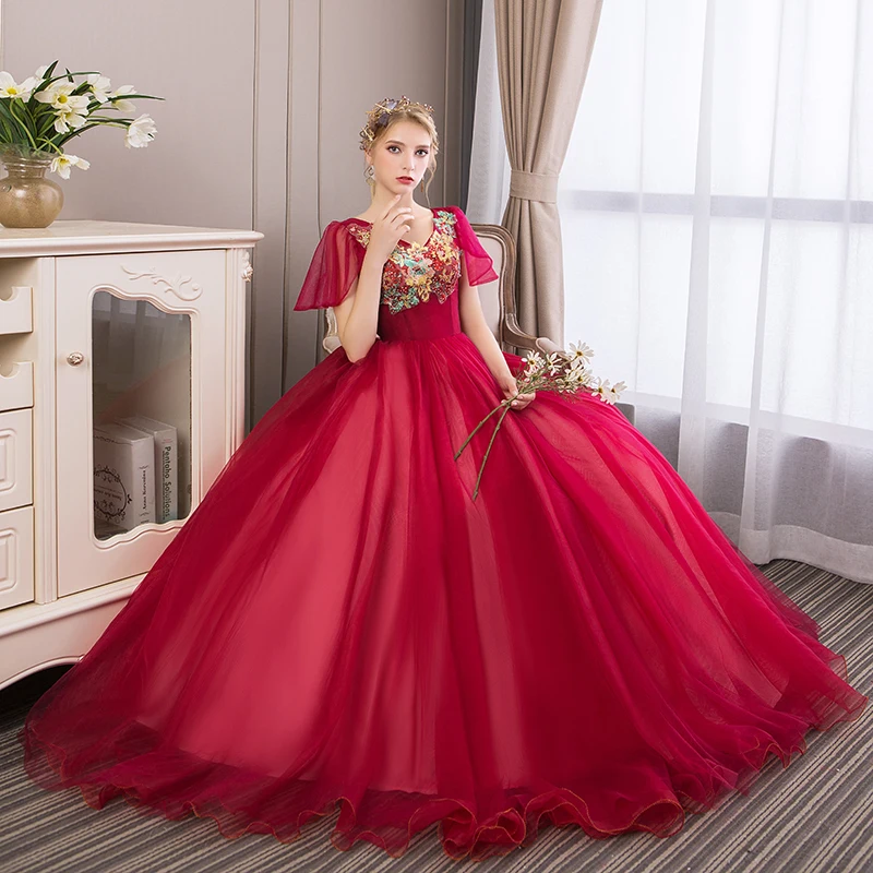 Дебютантные платья бордовые Quinceanera бальное платье с рукавами крылышками и