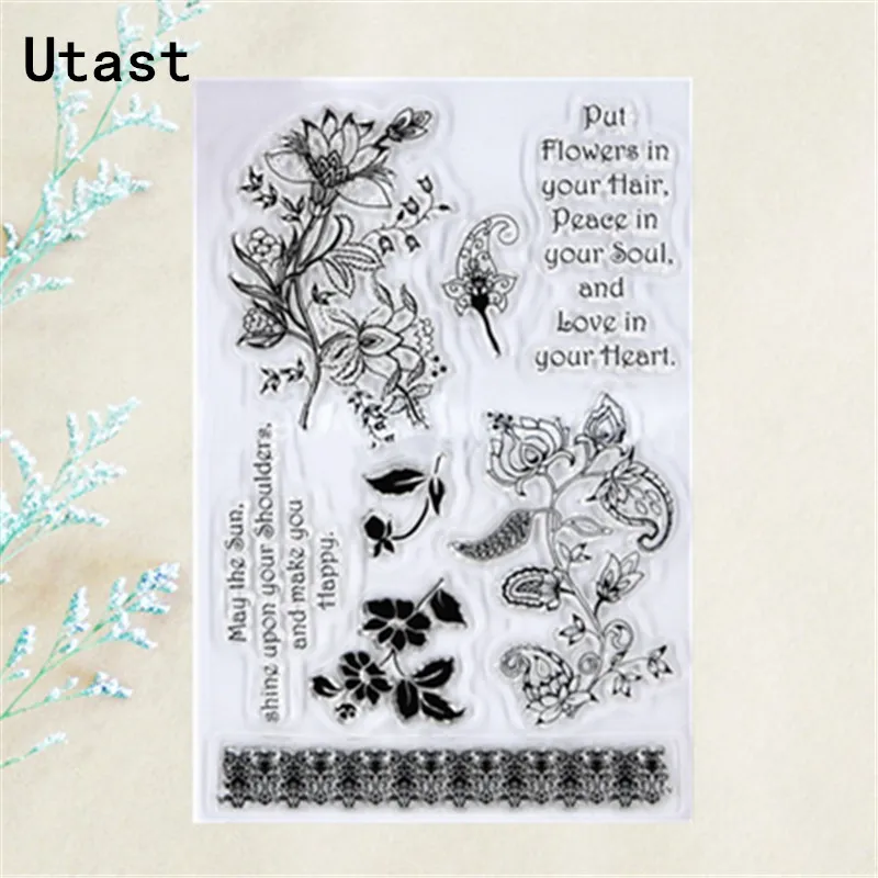 Цветочные солнечные растения прозрачные силиконовые штампы/прозрачный