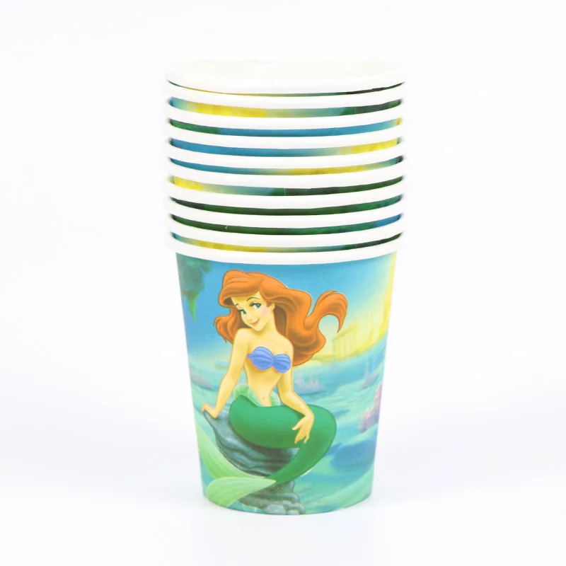 Cups -10pcs Вечерние бумажные тарелки с изображением русалки, баннеры, коробки для конфет для детей на день рождения, одноразовые столовые приборы, наборы детских принадлежностей для свадьбы - Цвет: Cups -10pcs