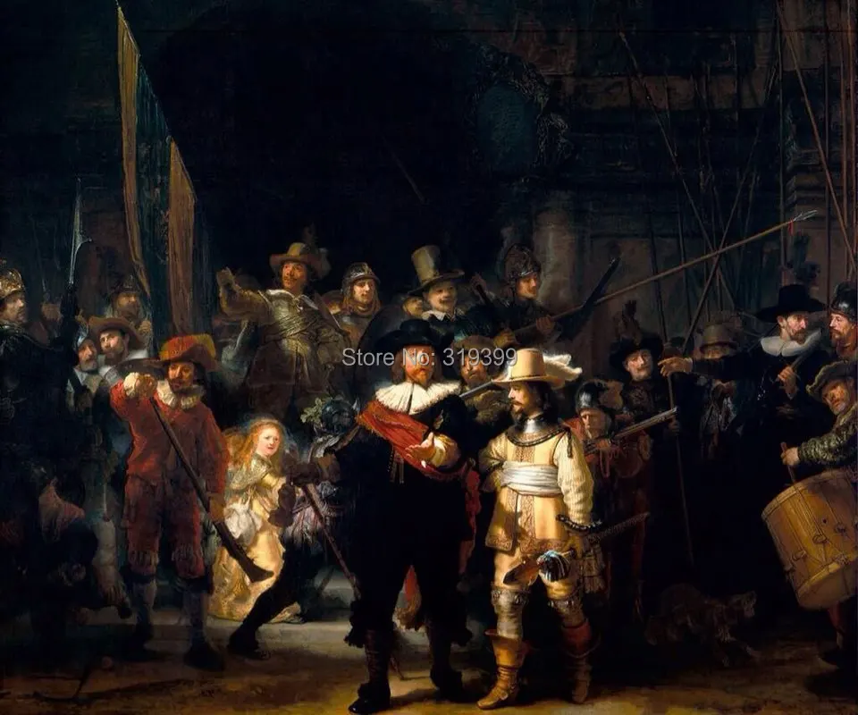 100% ручная работа Картина маслом Размножение на льняном холсте De Nachtwacht от Rembrandt Van