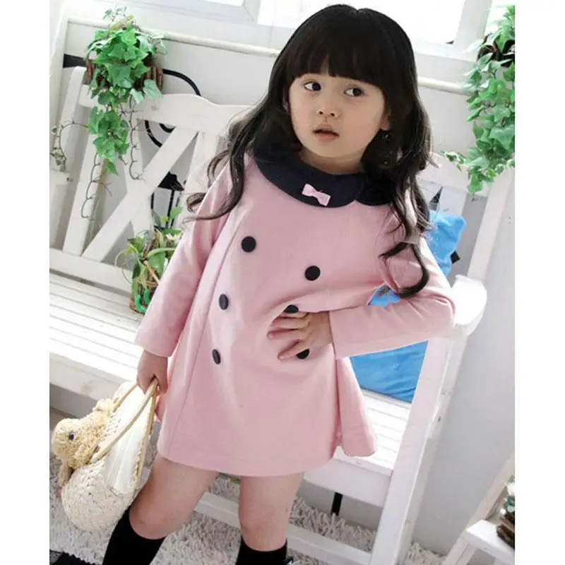 2016 Новая Коллекция Весна Осень Девушка Платье С Длинным Рукавом Двубортный