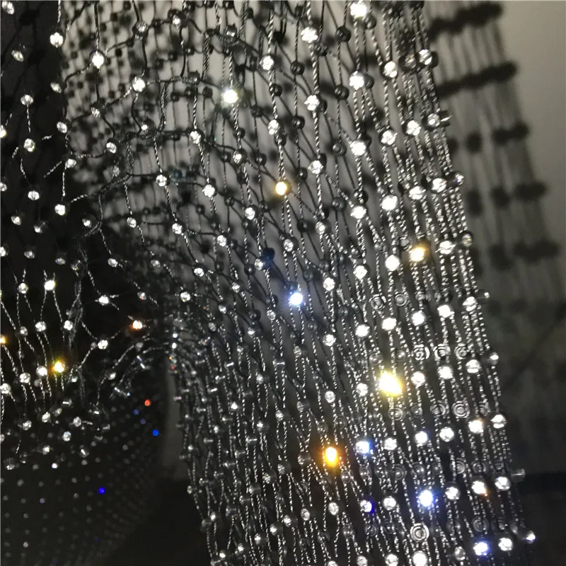 

Bling Crystal Diamonds Sexy Fishnet Mini Dress Woman Hollow Out See Through Mesh Dresses Summer Beach Night Club Party Outwear