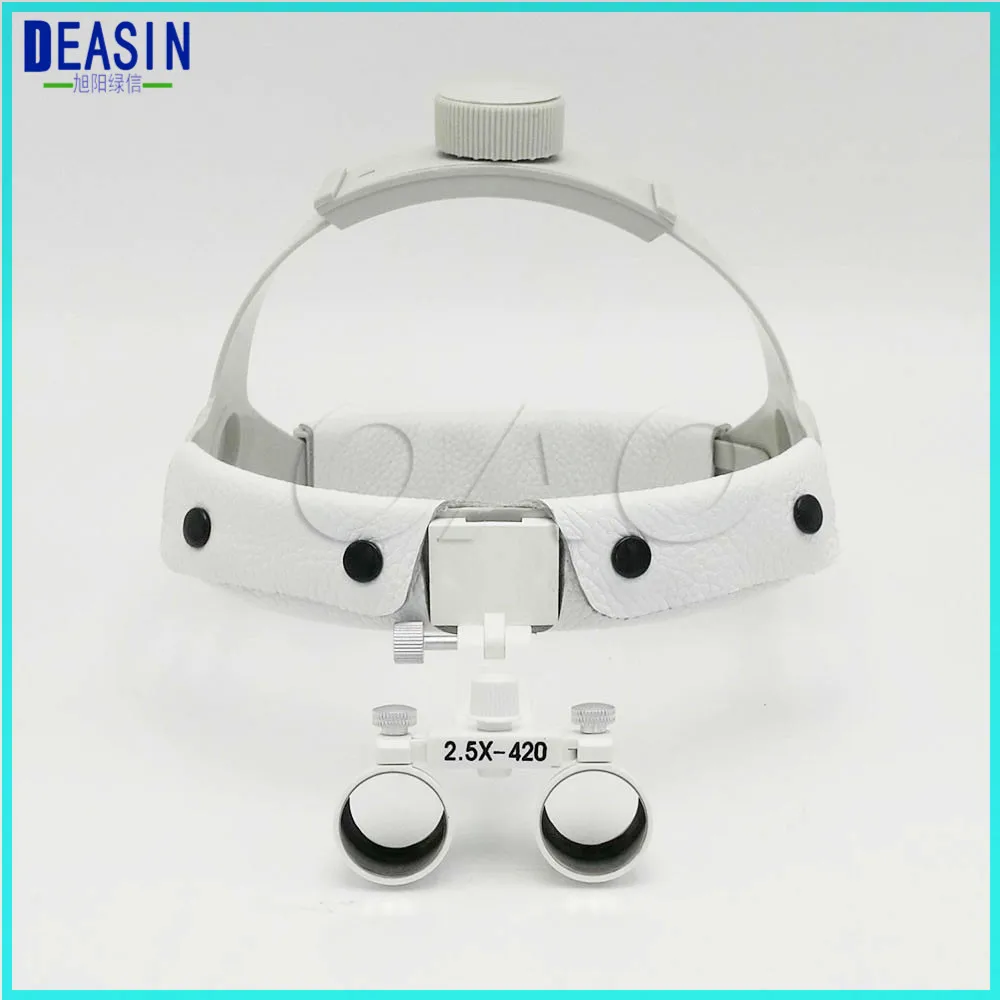 without led Высококачественный Стоматологический Хирургический бинокль 2,5X420 мм кожаная Лупа на головной повязке и светодиодный Белый налобный фонарь - Цвет: without led