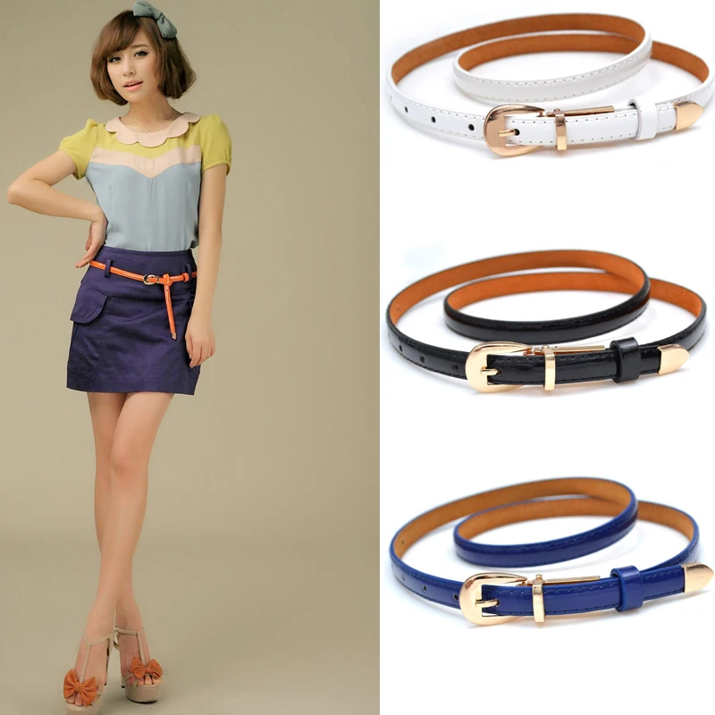 Модный тонкий женский ремень с пряжкой из лакированной кожи маленькие украшения