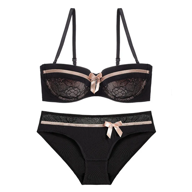 

Intimates Sexy Lingerie Set Push Up Bra Brief And Eyelashes Panties Women Lace Unlined Underwear ABC Half Cup