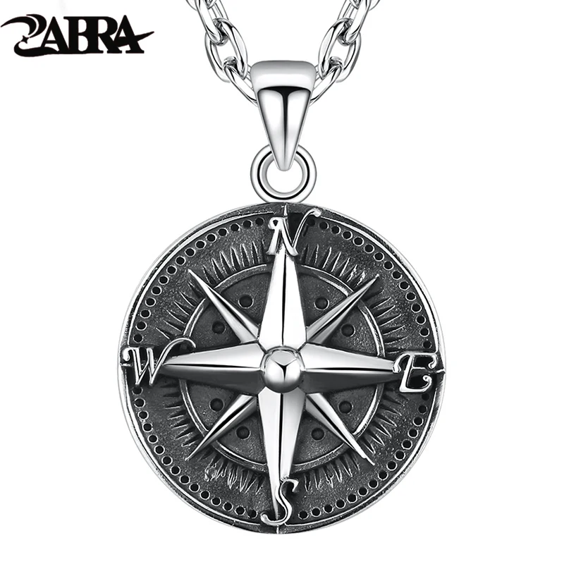 

ZABRA Gothic Authentic 925 Sterling Silver Round Compass Pendant For Men Vintage Punk Rock High Polished Thai Silver Jewelry