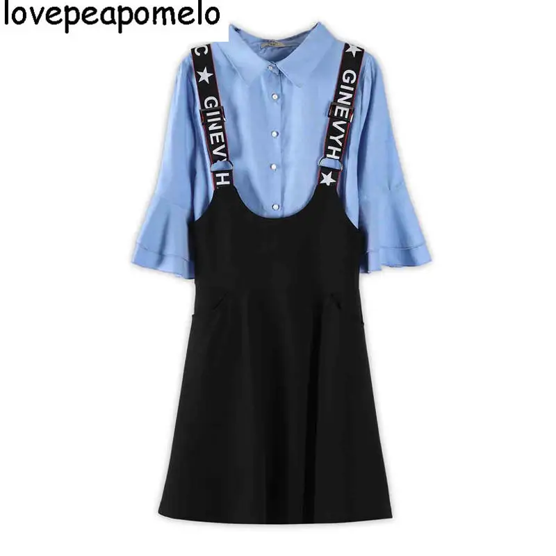 Женское платье из двух частей приталенное большого размера с рукавами колонками