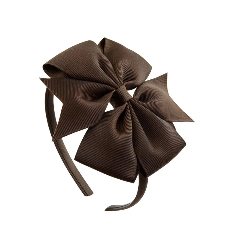 Chocolate 1 шт., 4 дюймовая атласная лента, повязка на голову с бантом, аксессуары для волос, оголовье для девочек, подарок для малышей, однотонные банты для волос, головные уборы, 20 цветов - Цвет: Chocolate
