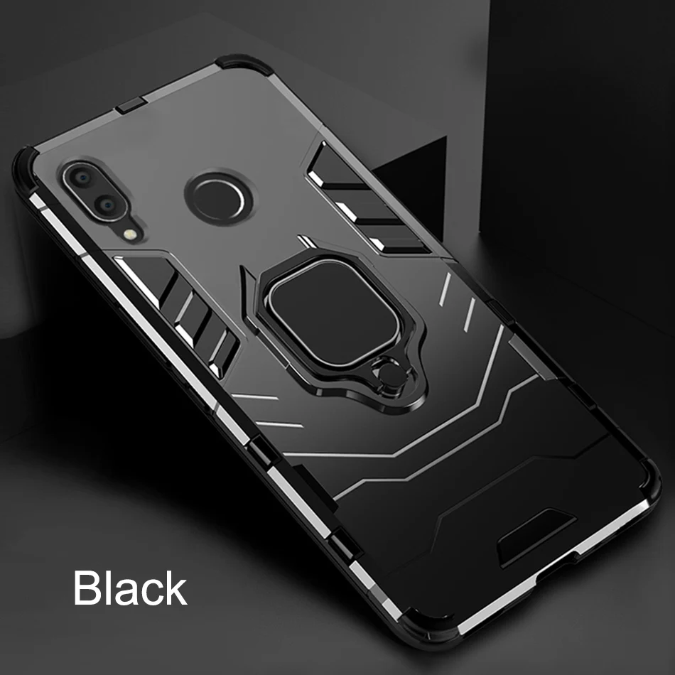 Противоударный армированный чехол OLAF для huawei P20 Lite Pro P10 P Smart Nova 3 3i 3E Honor 8X Note mate 10 держатель для телефона с кольцом на палец - Цвет: Black