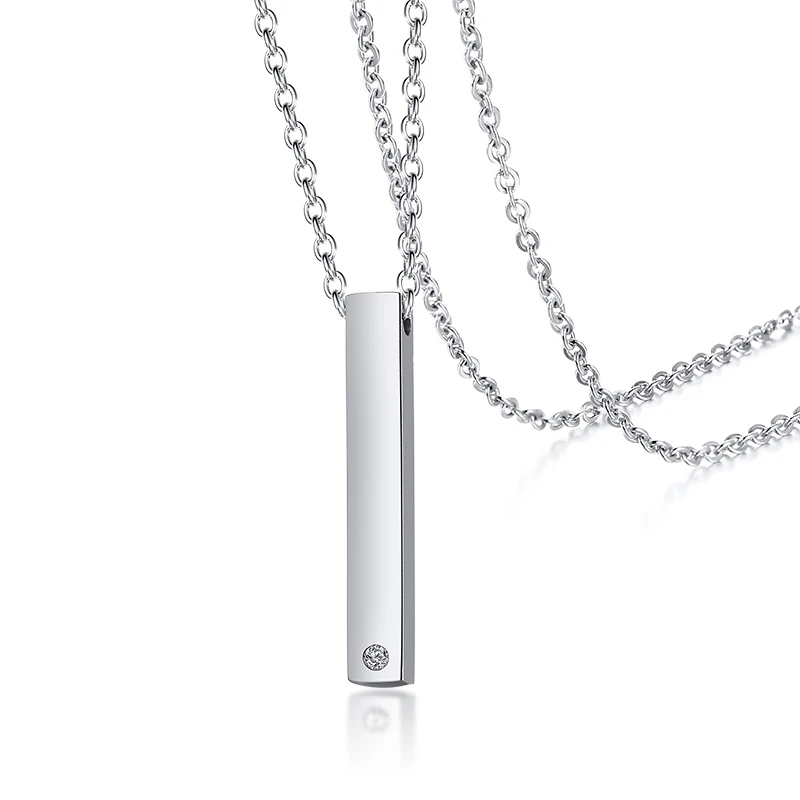Колонна бар имя CZ кулон ожерелье для мужчин нержавеющая сталь прямоугольная