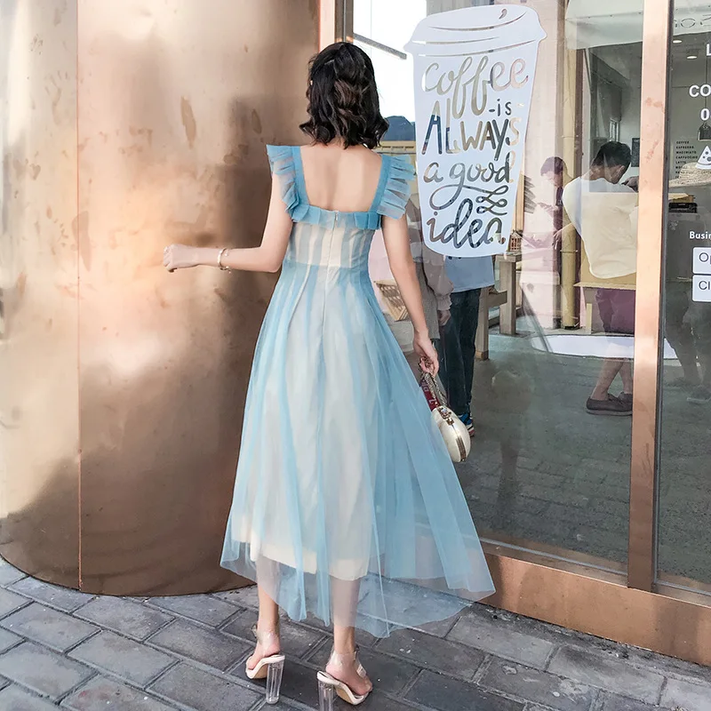 Платье женское длинное с квадратным вырезом элегантное мятно-зеленое платье