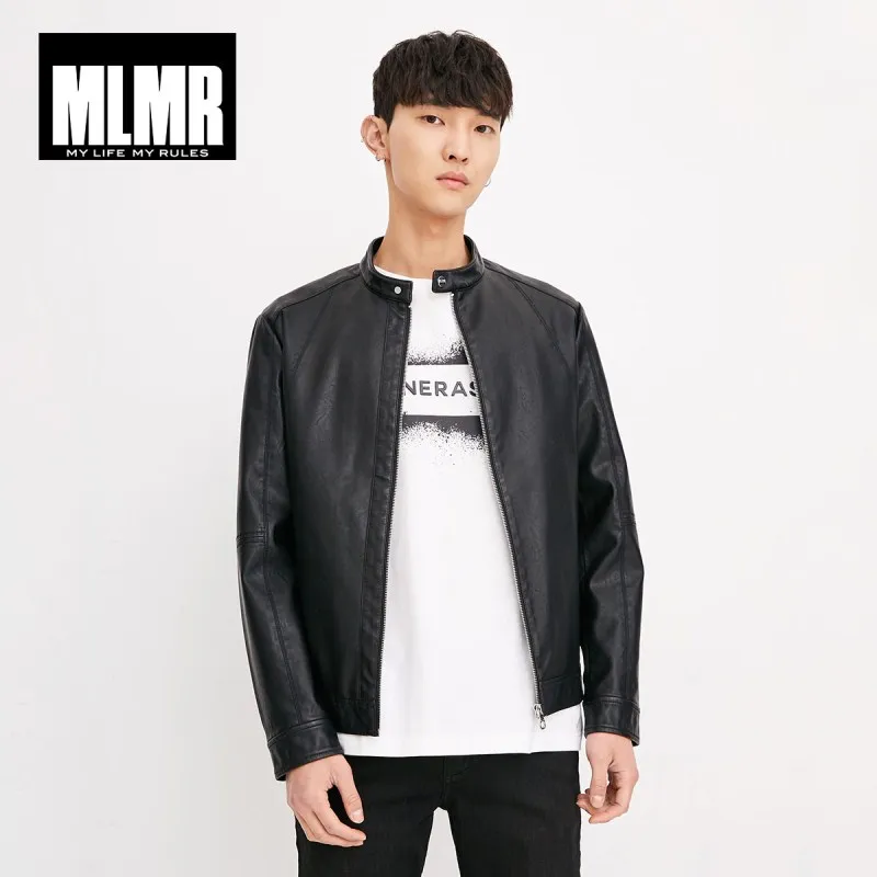 MLMR Мужская Осенняя байкерская куртка на молнии спереди из искусственной кожи M |