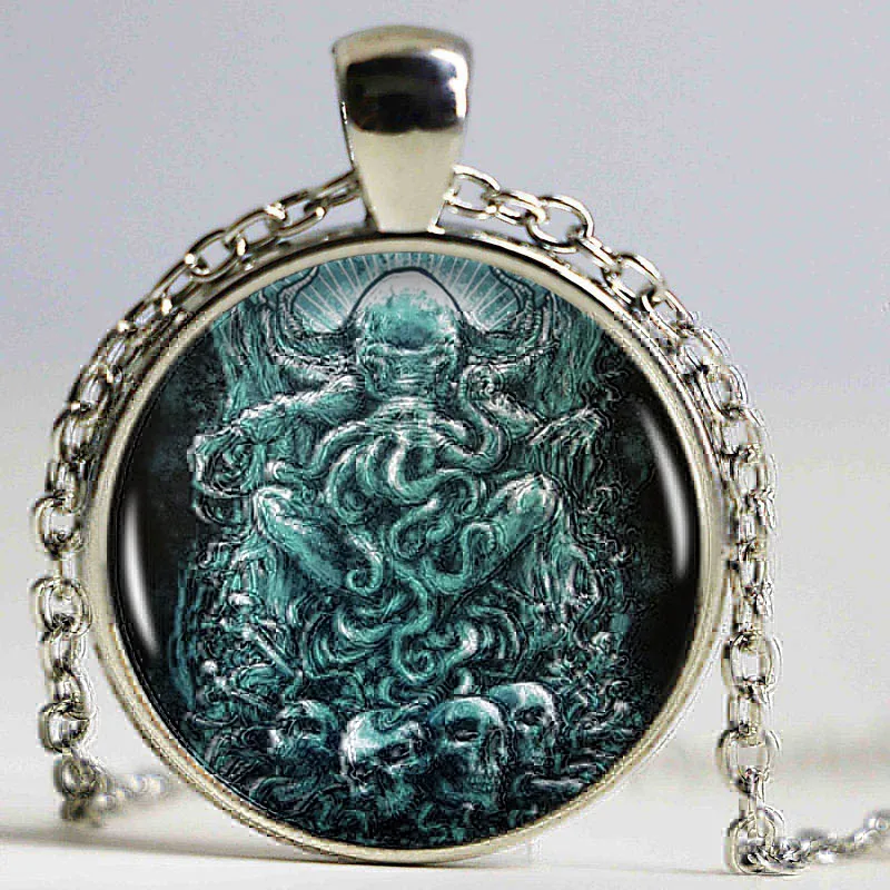 1 шт./лот винтажное длинное серебряное ожерелье с кулоном и кабошоном Kraken Cthulhu