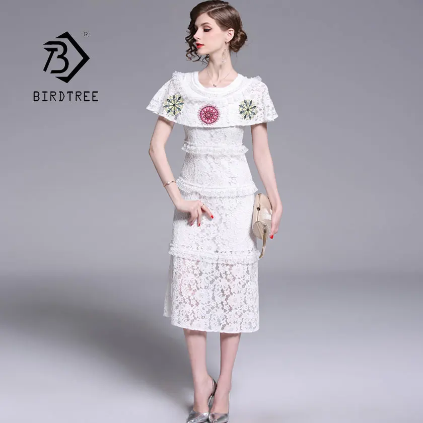 Женское винтажное платье с цветочной вышивкой до середины икры высокой талией и