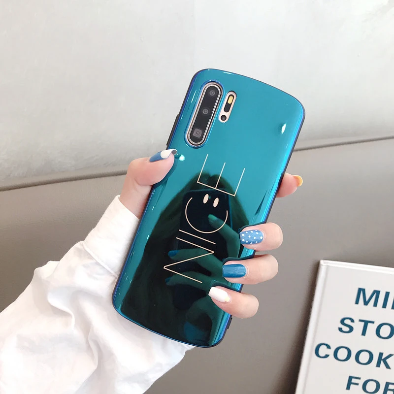 Чехол-светильник синего цвета для huawei P30 P20 mate 20 Pro, милый дугообразный мягкий чехол со смайликом для Honor 8X10 V20 Nova 3 3i 4