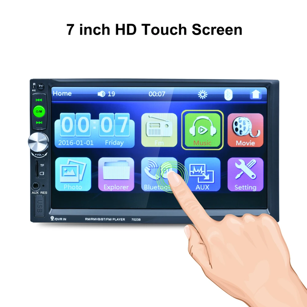 7023B 7 &quotдюймов 2 DIN 1080P HD Сенсорный экран TFT Bluetooth FM/USB/AUX + заднего вида Камера