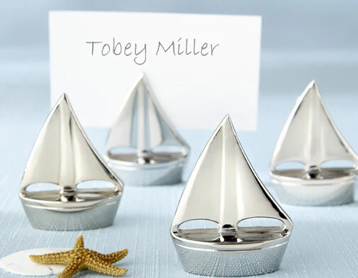 Table Place Card Holder For Wedding Party Favor &quotShining Sails&quotSilver Sailboat Message Clip boat Memo | Канцтовары для