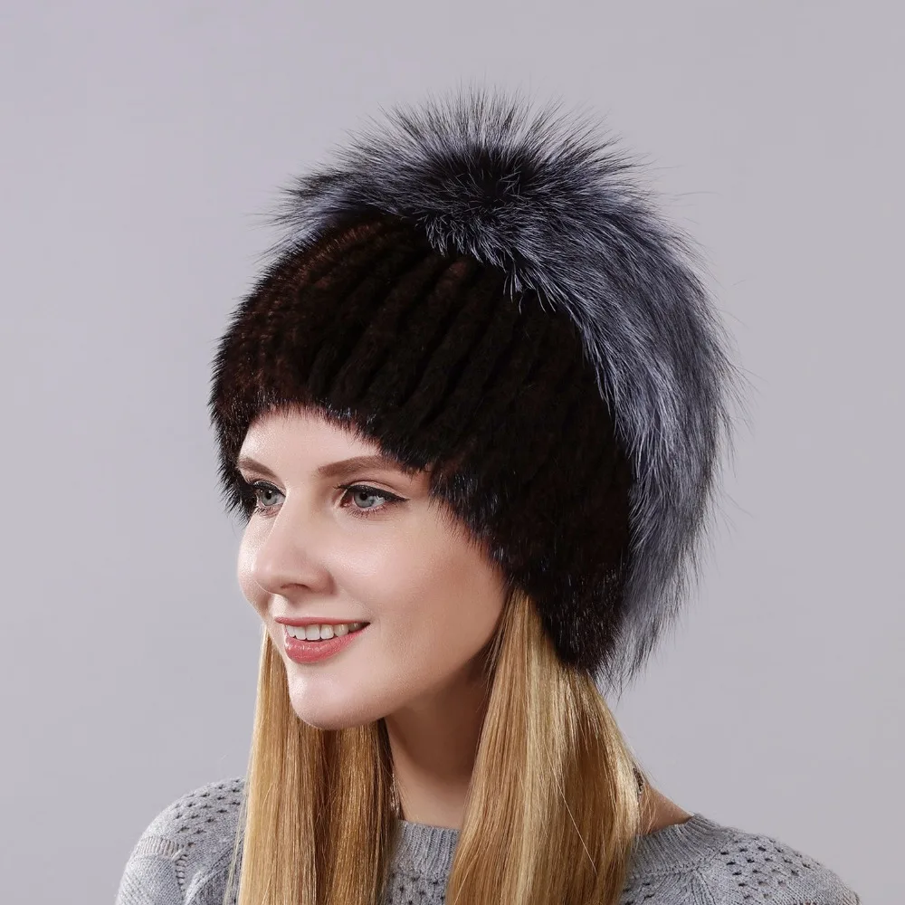 Новый стиль Для женщин Кепки кролик Мех животных цветок на топ с лисой вокруг