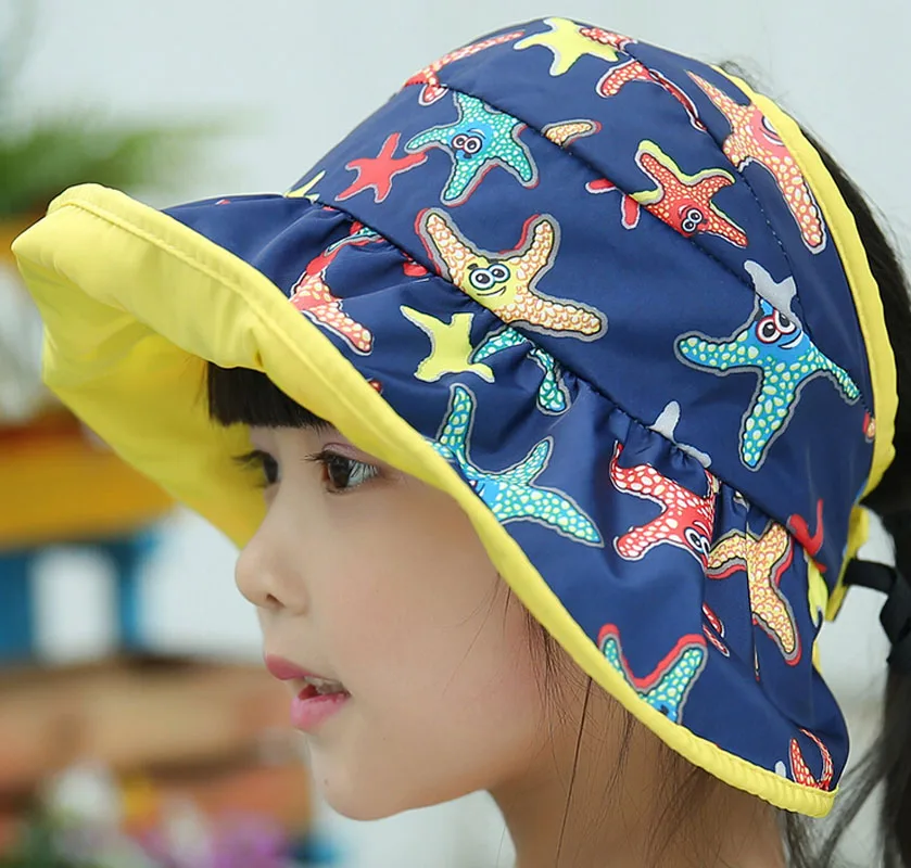Летние Детские Солнцезащитные шапки AB для девочек пляжные складные отдыха
