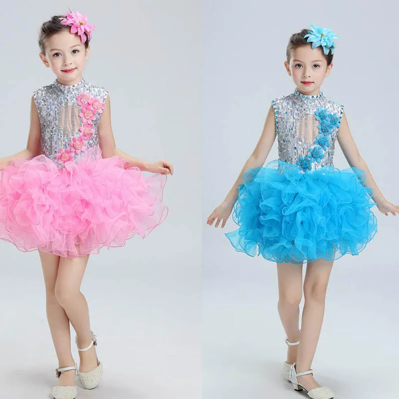 Платье для джазовых танцев с блестками девочек Детский костюм балета в стиле