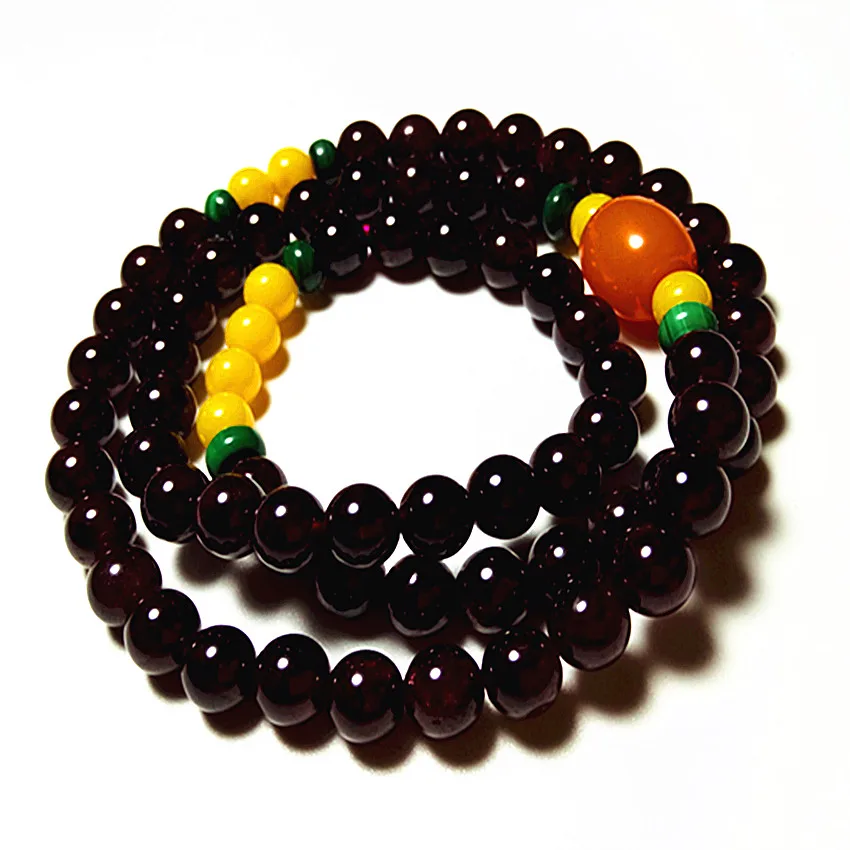 Мода природный гранат браслет черный кристалл Для женщин изделия Круглый Бусины