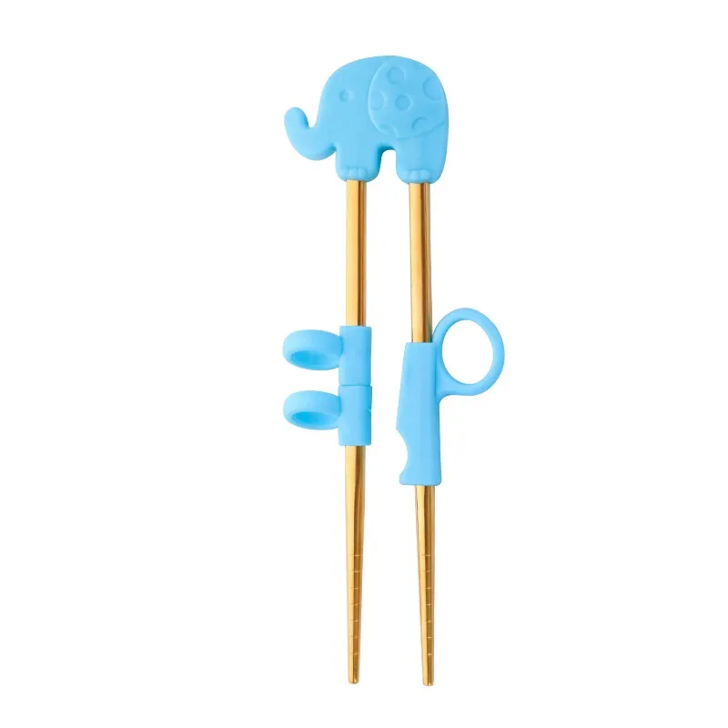 B-Gold-1 Pair 1 пара из нержавеющей стали Палочки для еды для детей мультфильм обучения Chop палочки многоразовые учебные палочки для еды милый детский набор посуды - Цвет: B-Gold-1 Pair