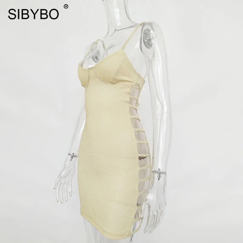 Sibybo, сексуальное мини-платье на тонких бретельках, с v-образным вырезом, без рукавов, с открытой спиной, летнее женское вечернее платье, золотое, Пляжное, Повседневное платье