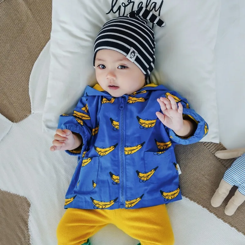 Куртка с шапочкой для маленьких мальчиков весеннее голубое пальто девочек