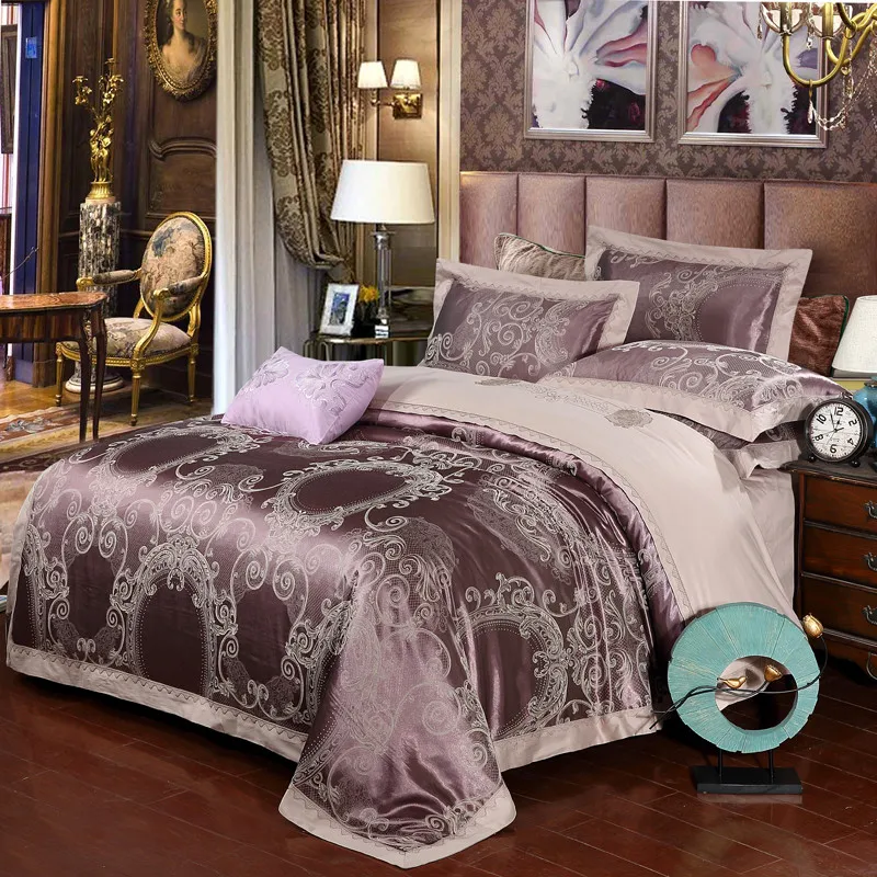 Сатин жаккард современный стиль Чистый хлопок 4 шт набор постельного белья