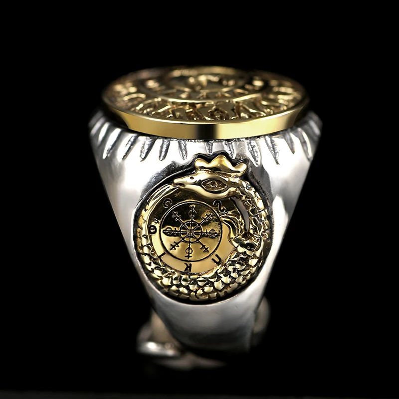 Мужское Винтажное кольцо ZABRA регулируемое золотистое из стерлингового серебра 925