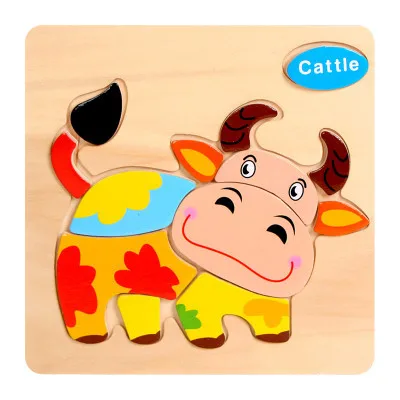 Cattle Деревянная головоломка Монтессори Сортировка математические животные фрукты кирпичи дошкольного обучения обучающая игра малыш головоломки игрушки - Цвет: Cattle