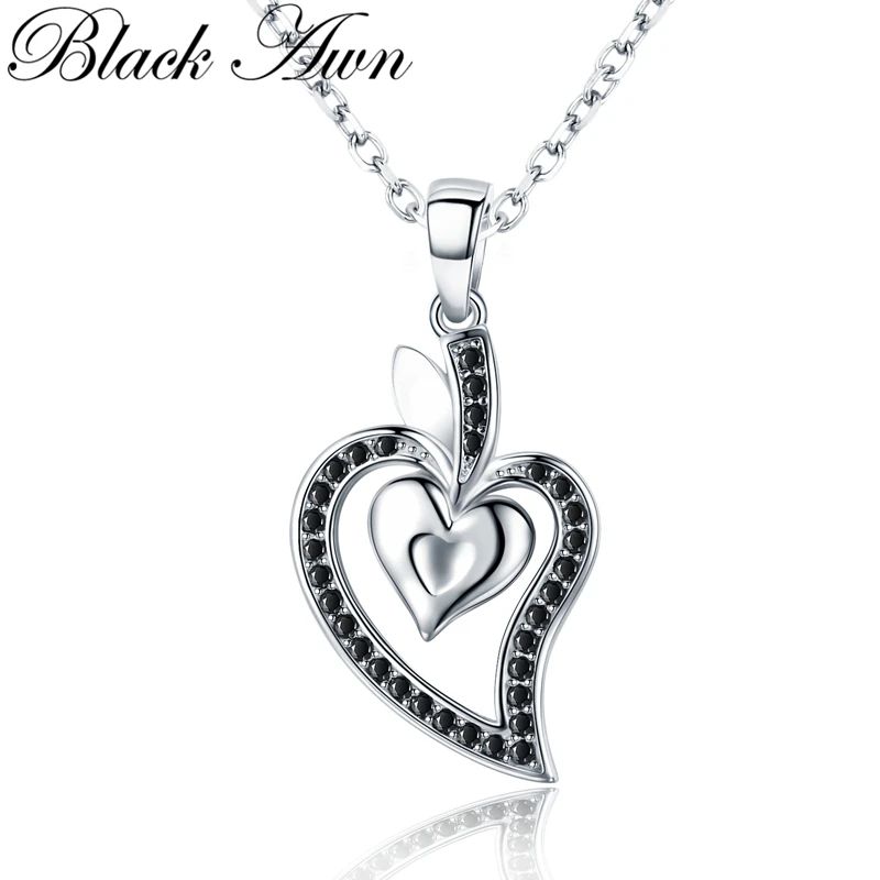 Black Awn Heart Romantic Arrive 925 Sterling Silver Fine Jewelry Trendy Flower Engagement necklaces &amp pendants for Women KK007 |