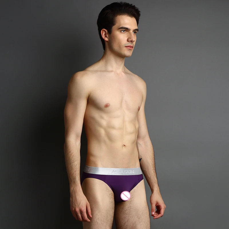 Мужские трусы брифы из ледяного шелка черные однотонные бесшовные от известного