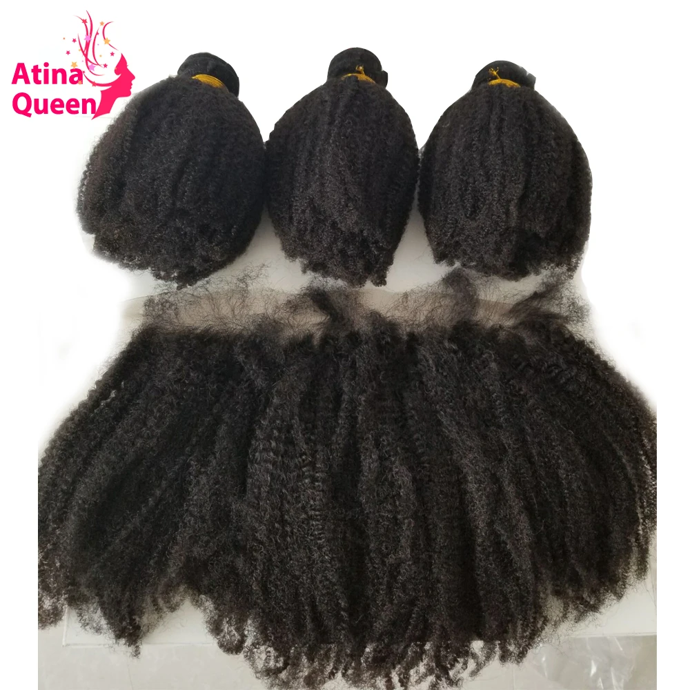 Монгольский плотно афро кудрявый вьющийся волос 3 человеческие волосы пряди с 13*4
