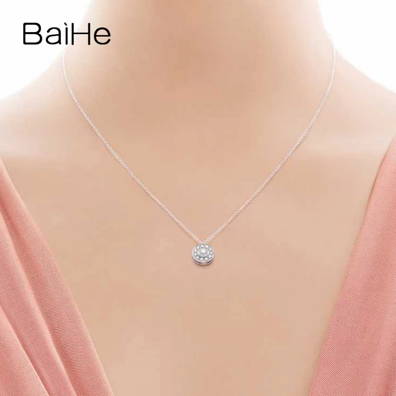 BAIHE Твердые 18K Белое Золото 0.18ct натуральные бриллианты женские ювелирные