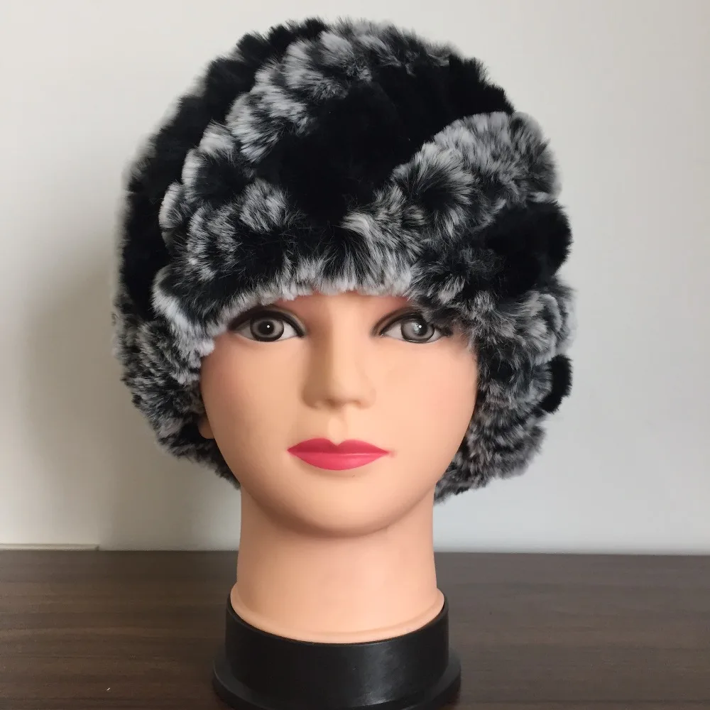 Женские вязаные шапки из меха кролика Рекс зимние теплые очаровательные KAH536