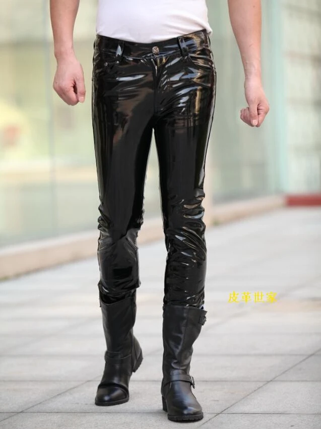 New Brand Fashion Men leather pants luxury designer Man sexy pant long skinny shiny patent party bar costumes | Мужская одежда