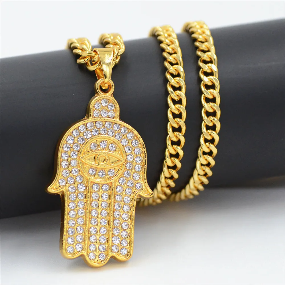 Ожерелье с кристаллами в стиле хип хоп|pendant for men|hamsa hand necklacehand necklace |