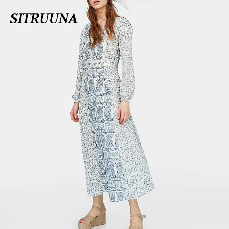 Женское винтажное платье макси Sitruuna длинное платье-трапеция с длинным рукавом и