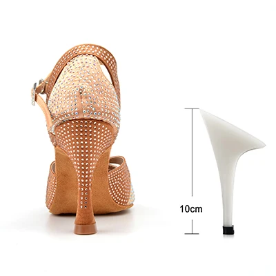 Brown 10cm Ladingwu/Новинка года; блестящие стразы; обувь для латинских танцев; Женская атласная обувь для сальсы; Танцевальная обувь для женщин; Танцевальная обувь для танго - Цвет: Brown 10cm