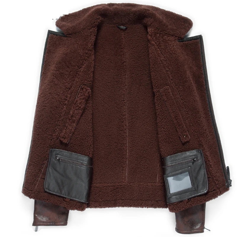 Мужская короткая куртка из овчины Байкерская кожаная Модная приталенная